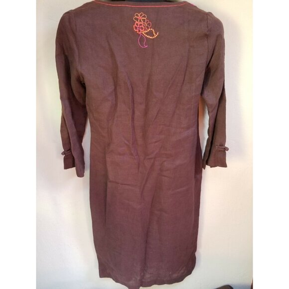 Tori Richard Honolulu Women Linen Embroidered Midi Dress Size 2 Brown Casual - Picture 2 of 8